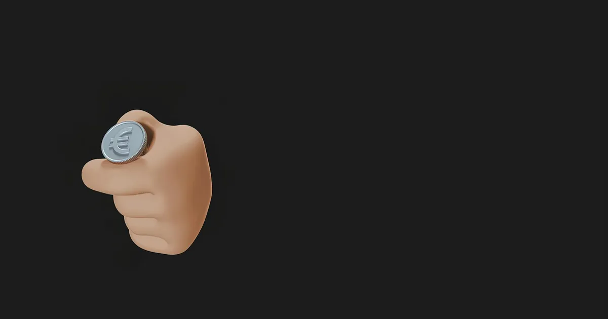 Mão lança moeda de Euro. Decisões financeiras, investimentos e IPOs agitados no mercado de capitais. Fusões de gigantes.